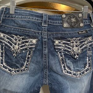 Miss Me Signature Rise Boot Cut Rhinestone Stretch Denim Jeans Size 27
